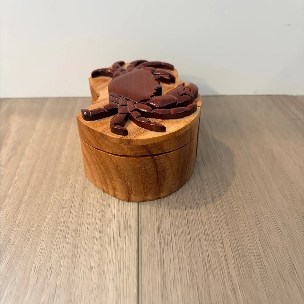 Crab  Handcrafted Carved Intarsia Wood Puzzle Box Jewelry Trinket Box